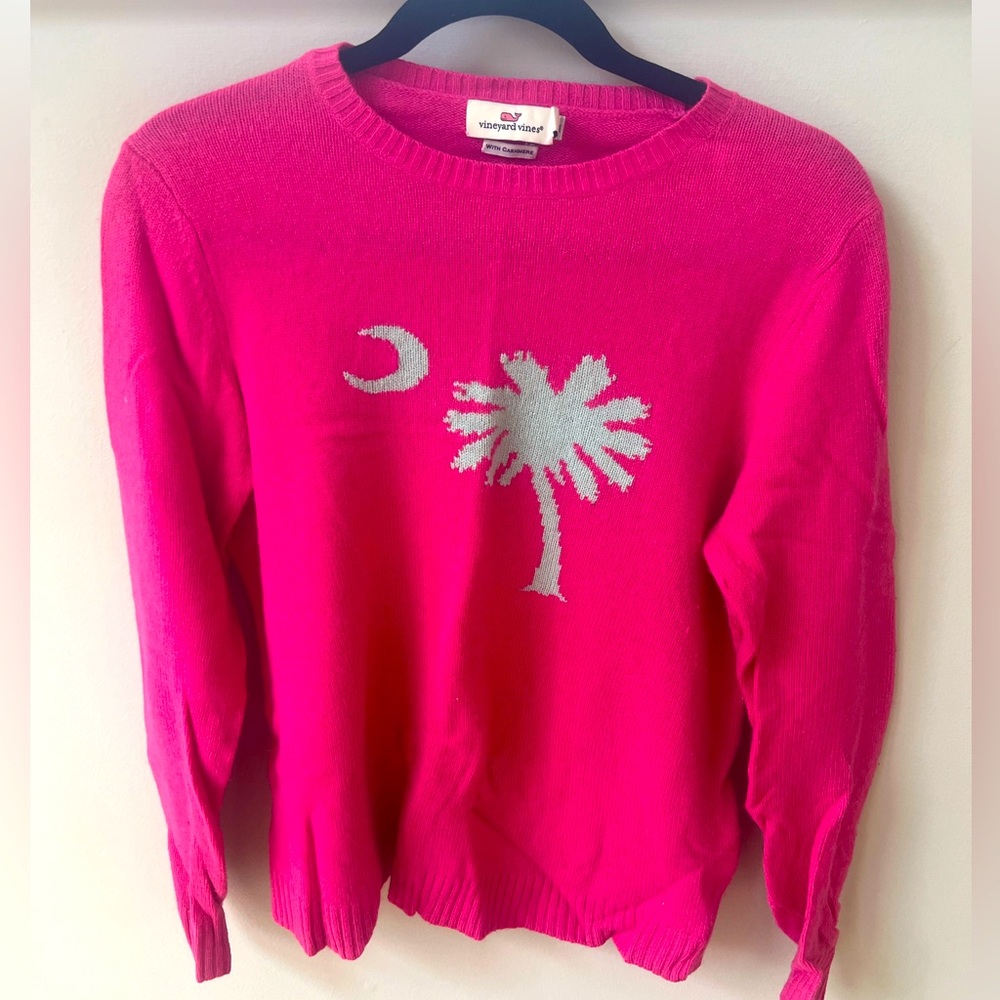 Vineyard vines cashmere sweater with palm tree design, size S